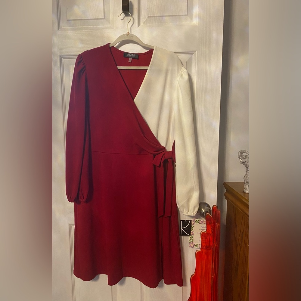 Kasper Women's Crimson and Cream Wrap-look Dress